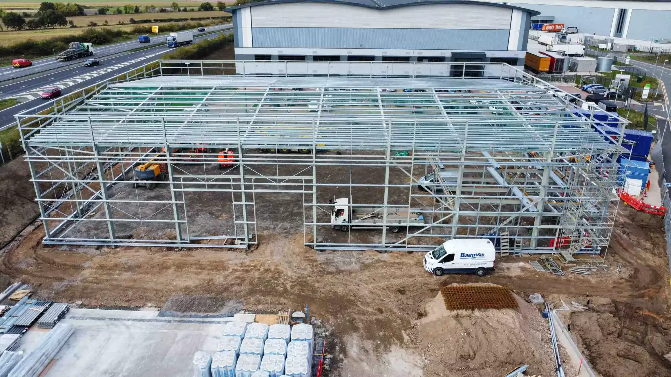 Symmetry Park_Blyth_Stonedale_Construction_10_10_25-3 Stonedale completed the construction of a new 19,000 ft² industrial unit with ancillary first-floor offices and a large, reinforced concrete yard in Blyth, Nottinghamshire.